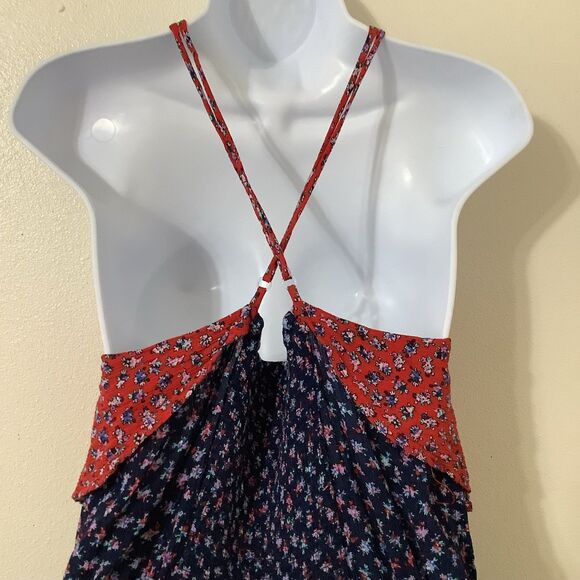 Navy Bohemian Prairie Western Hippie Coastal Cowgirl Ruffle Halter Romper XL - Picture 5 of 8